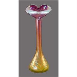 Czech Bohemian Raspberry + Green Art Glass Vase#1917259