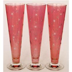 SC Line 3 Etched Cranberry Pink Glass Pilsners #1918108