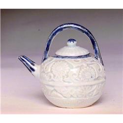 Old Japanese Imari Kutani Blue & White Teapot #1918354