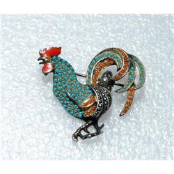 Old Sterling Rooster Pin Marcasites, Enamel #1918533