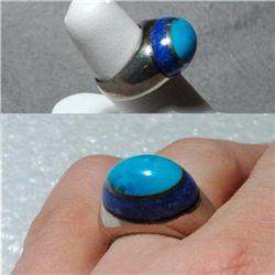 Signed Turquoise Lapis & Sterling Silver Ring  #1918534