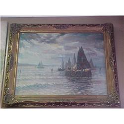 SEASCAPE ANTIQUE OIL PAINTING ART  #1936674
