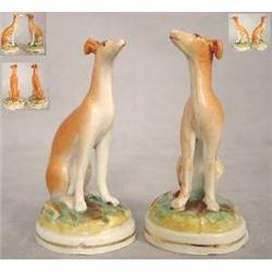 A Pair Of Staffordshire Pottery Greyhounds  #1936800