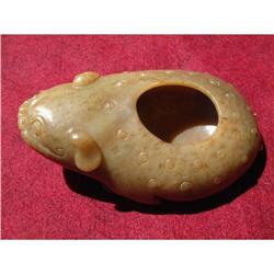 Antique yellow-green jade carving in shape of 3#1936862