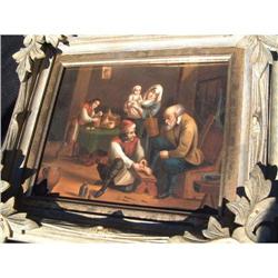 Antique oil painting on tin plate: "Visit to #1936905