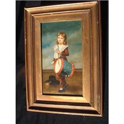 Antique oil painting on wood board featuring a #1936907