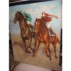 Polo Scene Horses, Vintage Oil Painting!  #1936972