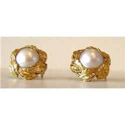 Pair of 18K Gold & Pearl Earrings #1937247
