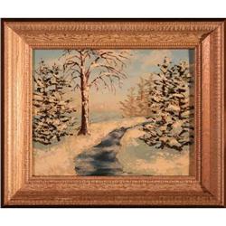  Winter Creek Scene  by C.H. - Oil Painting #1947082