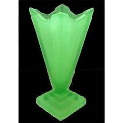 Bagley Green Art Deco Glass Wyndham Vase #1947334