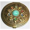 Image 1 : Egyptian Revival Brass & Glass Jeweled Compact #1947397