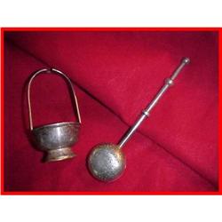 Old Silver Push-Button Tea Strainer & Holder   #1947590