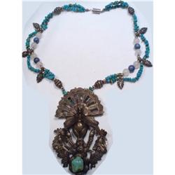 Bizarre HUGE BIRD Primitive turquoise necklace #1947721