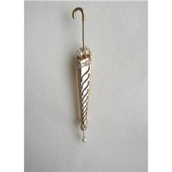 OLD 18K/ENAMEL/PEARL/DIA."UMBRELLA" PIN #1962838