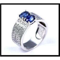 A Unisex 2 Oval Cut Gorgeous Blue Sapphire Ring#1962856