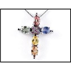 COLORFUL 18K WHITE GOLD SAPPHIRE AND RUBY CROSS#1962858
