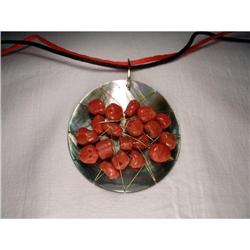 18K YG Gold Black Mabe Pearl Coral Pendant #1962918