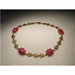 Estate 14K YG Yellow Gold Ruby Floral Bracelet #1962920