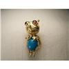 18K YG Cat Garnet Turquoise Handmade Brooch #1962954