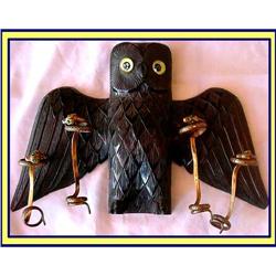 BLACK FOREST CARVED WOOD OWL & SNAKE PIPE RACK #1963297