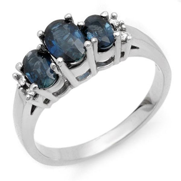 1.33 ctw Blue Sapphire & Diamond Ring 18k White Gold - REF-40R9K