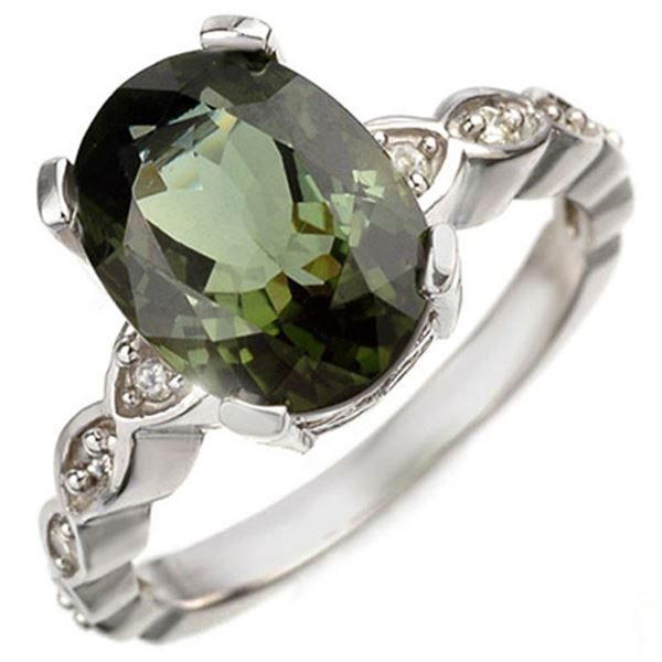 4.25 ctw Green Tourmaline & Diamond Ring 10k White Gold - REF-52M3G