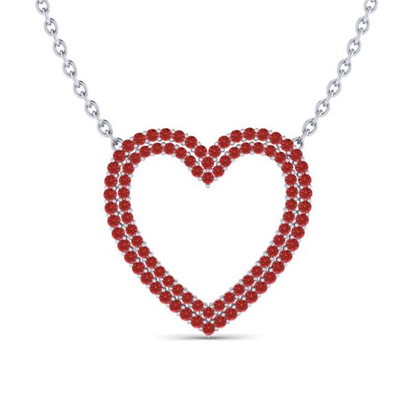 3.50 ctw RED Sapphire Heart Halo Designer Necklace 10k White Gold - REF-50W9H