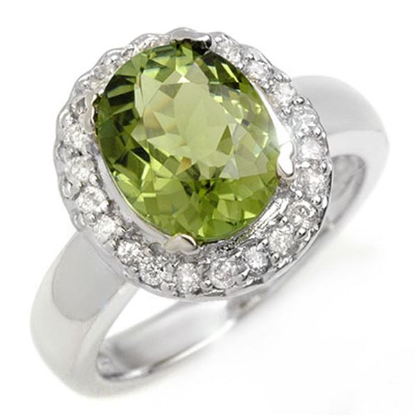 3.40 ctw Green Tourmaline & Diamond Ring 10k White Gold - REF-86N2F