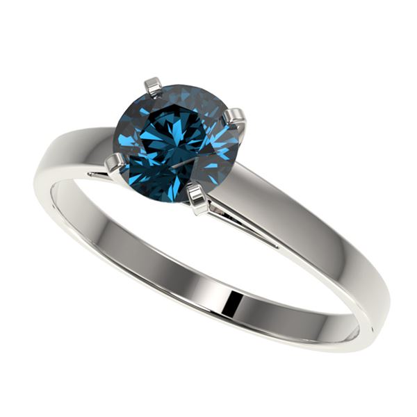 1 ctw Certified Intense Blue Diamond Engagment Ring 10k White Gold - REF-97F2M