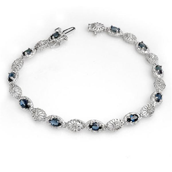 4.82 ctw Blue Sapphire & Diamond Bracelet 10k White Gold - REF-38K8Y