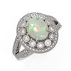 Image 1 : 3.93 ctw Certified Opal & Diamond Victorian Ring 14K White Gold - REF-149H3R