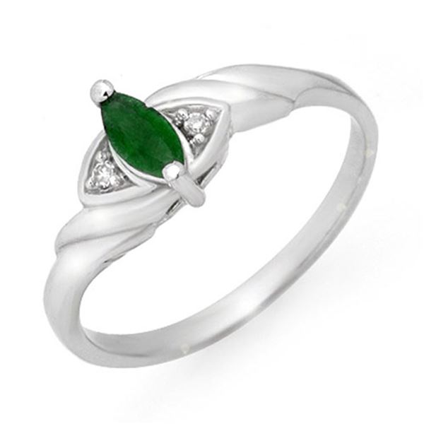 0.26 ctw Emerald & Diamond Ring 18k White Gold - REF-18G8W