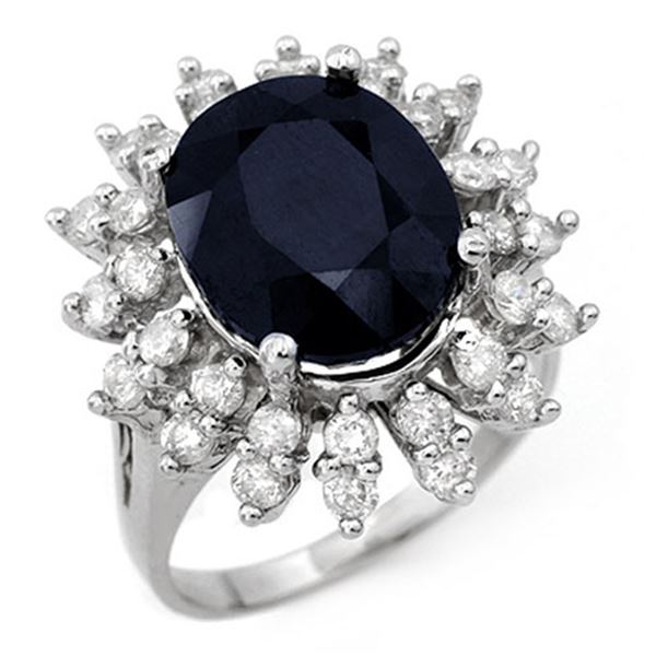 9.85 ctw Blue Sapphire & Diamond Ring 18k White Gold - REF-133W8H