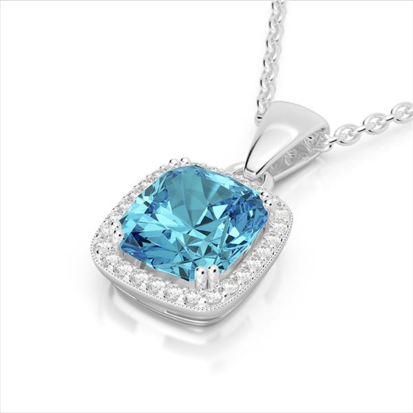 3.50 ctw Sky Blue Topaz & Micro VS/SI Diamond Necklace 18k White Gold - REF-40N2F