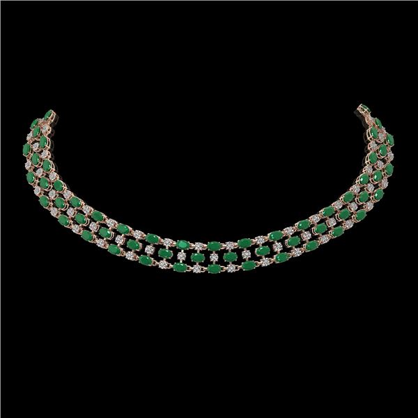 43.07 ctw Emerald & Diamond Necklace 10K Rose Gold - REF-527M3G