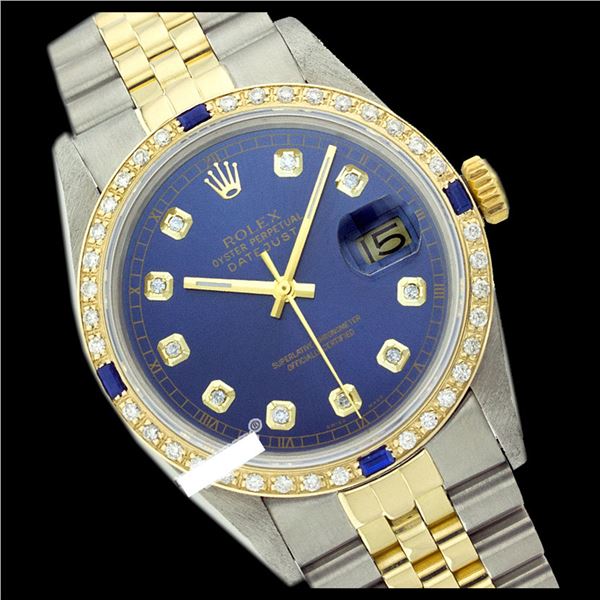 Rolex Ladies Two Tone 14K Gold/ss, Diam Dial & Diam/Sapphire Bezel, Sapphire Crystal