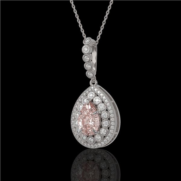4.17 ctw Morganite & Diamond Victorian Necklace 14K White Gold - REF-186K9Y