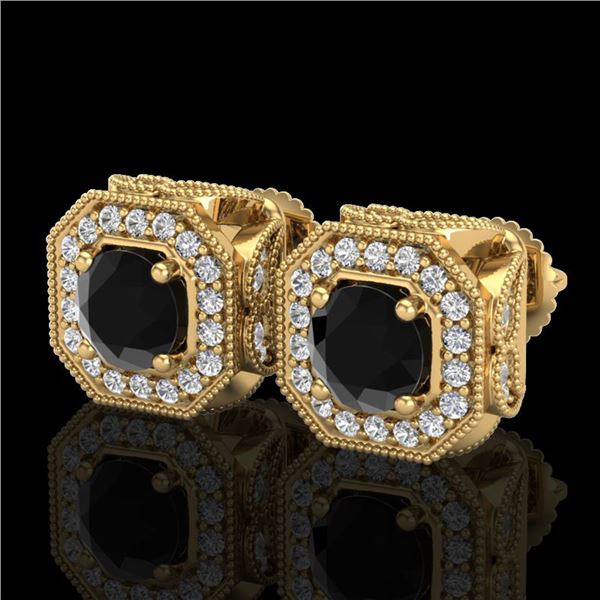 2.75 ctw Fancy Black Diamond Art Deco Stud Earrings 18k Yellow Gold - REF-178K2Y