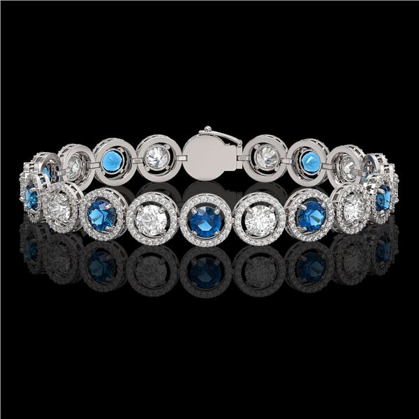 13.56 ctw Blue & Diamond Micro Pave Bracelet 18K White Gold - REF-2426K6Y