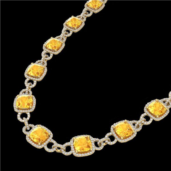 66 ctw Citrine & Micro VS/SI Diamond Eternity Necklace 14k Yellow Gold - REF-881R8K