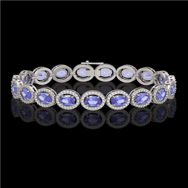 14.25 ctw Tanzanite & Diamond Micro Pave Halo Bracelet 10k White Gold - REF-309X3A