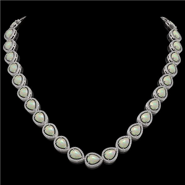 36.48 ctw Opal & Diamond Micro Pave Halo Necklace 10k White Gold - REF-709G3W
