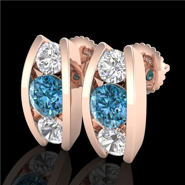 2.18 ctw Fancy Intense Blue Diamond Art Deco Earrings 18k Rose Gold - REF-254H5R
