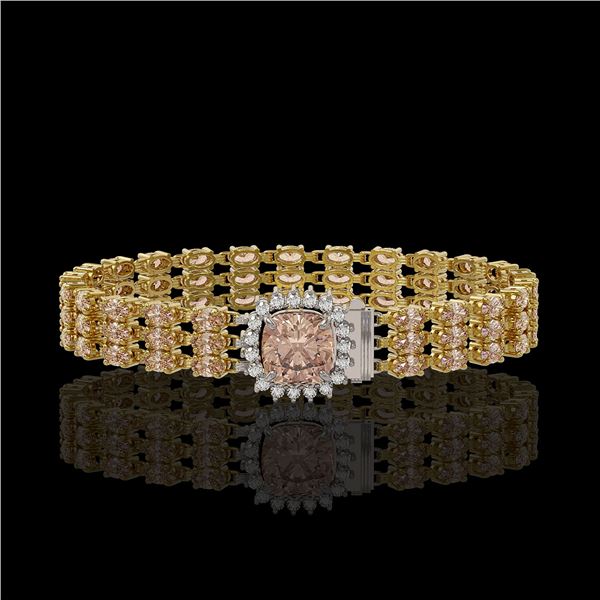 27.48 ctw Morganite & Diamond Bracelet 14K Yellow Gold - REF-402N9F