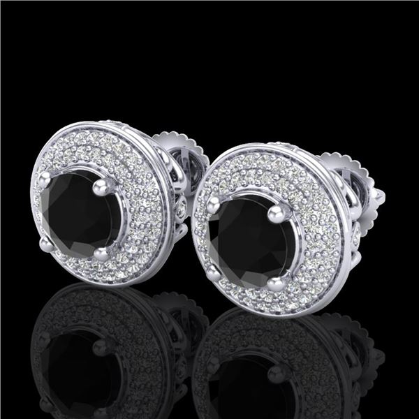 2.35 ctw Fancy Black Diamond Art Deco Stud Earrings 18k White Gold - REF-167Y3X
