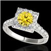 Image 1 : 2 ctw Certified SI/I Fancy Intense Yellow Diamond Halo Ring 10k White Gold - REF-218A2N