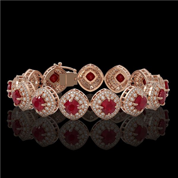 37.35 ctw Certified Ruby & Diamond Victorian Bracelet 14K Rose Gold - REF-928M2G