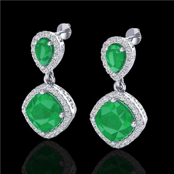 7 ctw Emerald & Micro Pave VS/SI Diamond Earrings Designer 10k White Gold - REF-118H2R