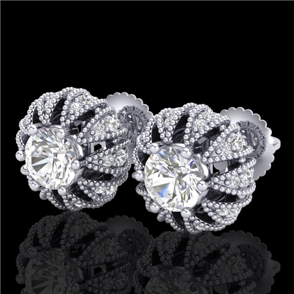 2.01 ctw VS/SI Diamond Art Deco Micro Pave Stud Earrings 18k White Gold - REF-272G8W