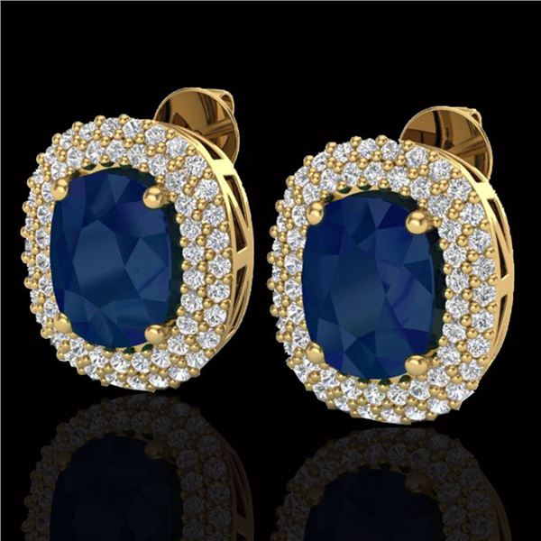 6.30 ctw Sapphire & Micro Pave VS/SI Diamond Earrings 18k Yellow Gold - REF-160H9R